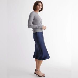 NWT Quince XS 100% Silk Midi Navy Blue Knee Length Minimalist Skirt